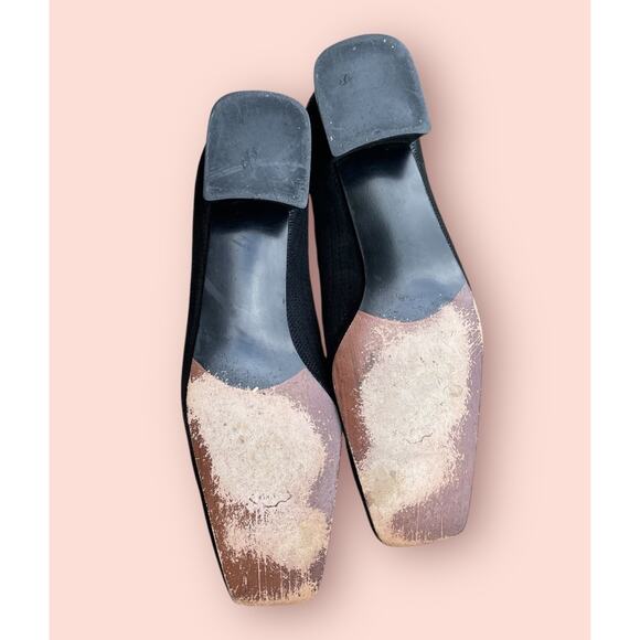 STUART WEITZMAN Black Lines Suede Vintage 90s Low Heel Pumps Square Toe Sz 9.5 - Picture 13 of 14